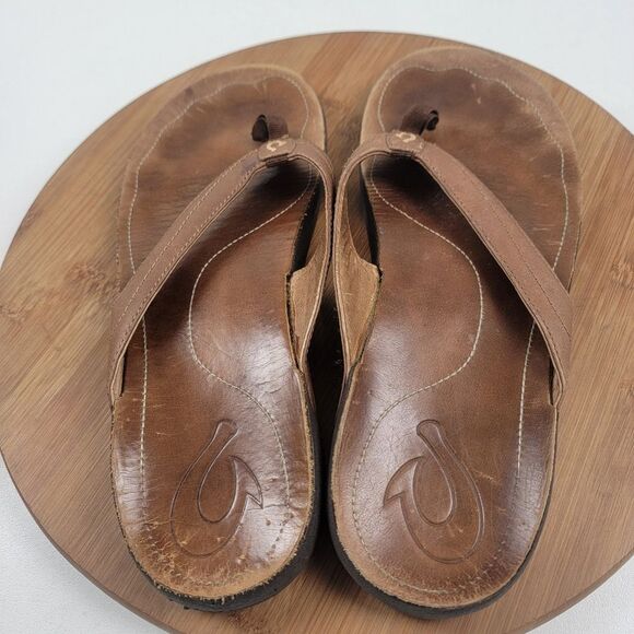 OluKai Kumu Brown Leather Sandals Toe Post Womens 10 EUR 40 Flip‎ Flops - Picture 7 of 9